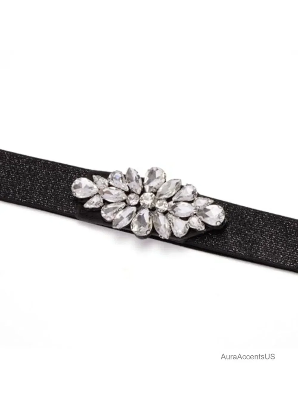Rhinestone Bow Elastic Skinny Stretch Dress Belt